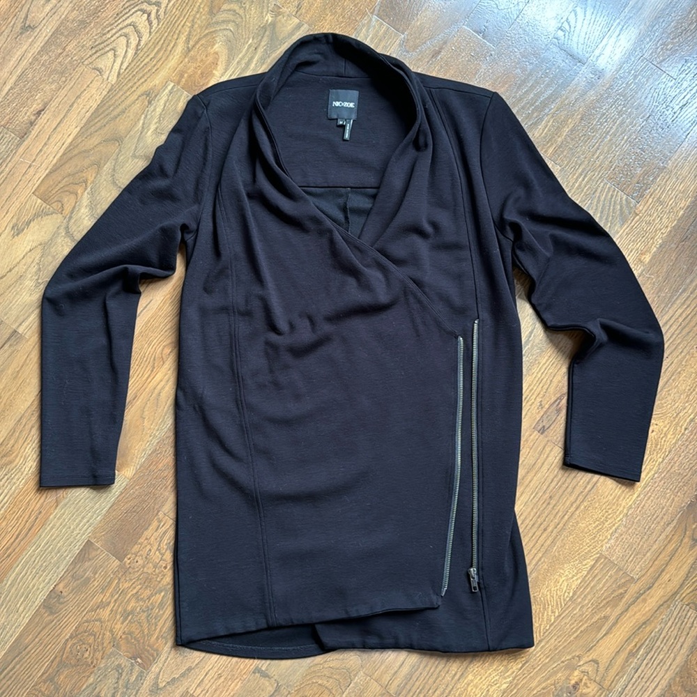 Nic+Zoe Asymmetrical Black Zip Studio Jacket Size Medium
